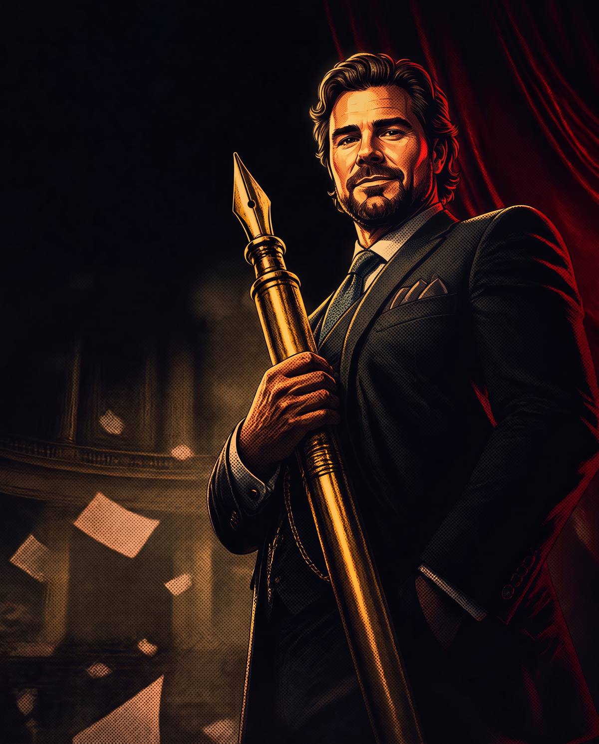 Personagem fictício V de Vorcaro em uma cena cinematográfica